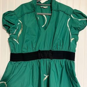 Eshakti Green Dress White Embroidered Hearts  Fit and Flare Size 3X 26W